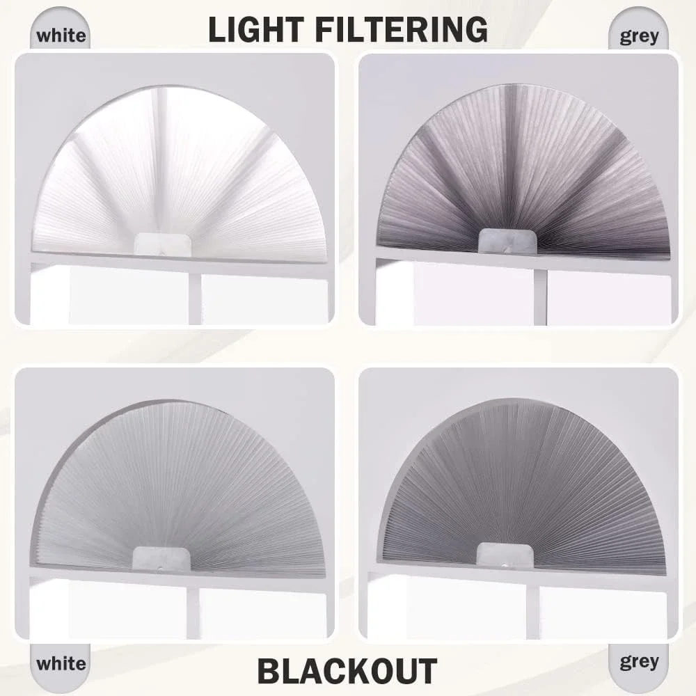 36in Arch Blackout Pleated Shade for Window‎ Half Circle Grey White by LUCKUP